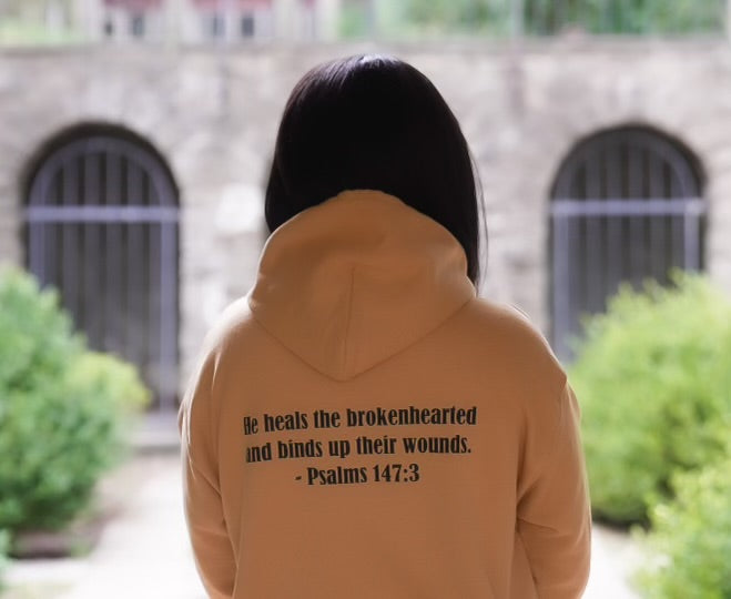 Healing is Essential Old Gold Hoodie w/ scripture